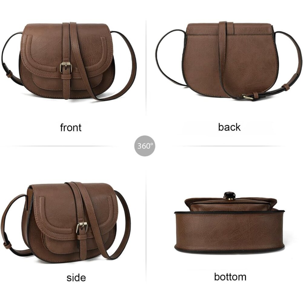 〽️Women Dark Brown Leather Small Saddle Purse and Boho Cross Body Handbags - Picture 4 of 6